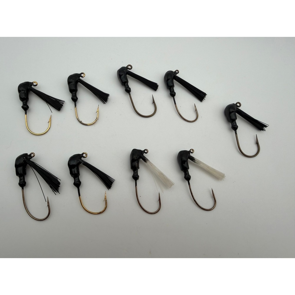 Handmade‎ Black Jig Heads with Weed Guard Gold Hooks Fishing Lures 9 Piece Set